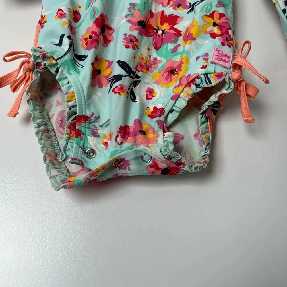 Ruffle Butts Floral Rashguard Swimsuit Size 12-24 Months w Monogram ATR